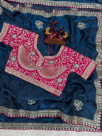 Satin Embroidered Saree with Blouse 7