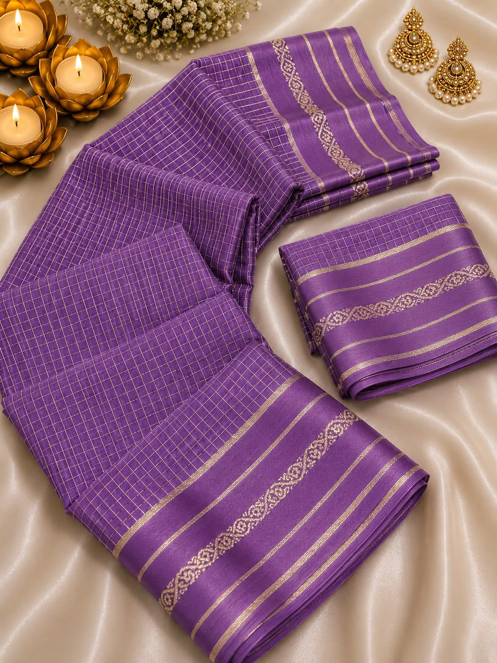 Viscose Georgette Chex Satin Border Saree with Running Blouse 8