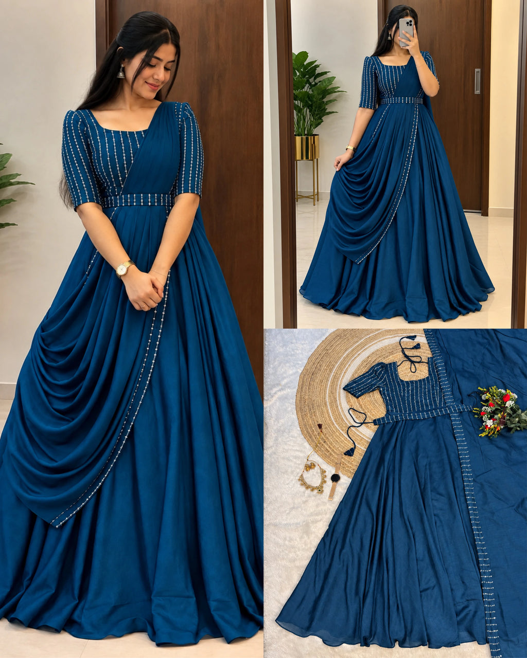 Vichitra Silk Party Gown Set 7
