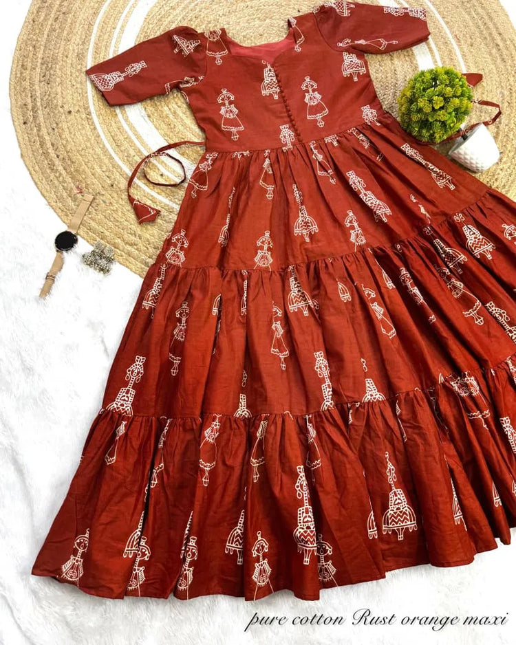 💖💖Warli Art doll MaxiGown With Hand Printed Kalamkari designs💖💖 6