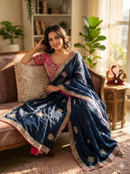 Satin Embroidered Saree with Blouse 6