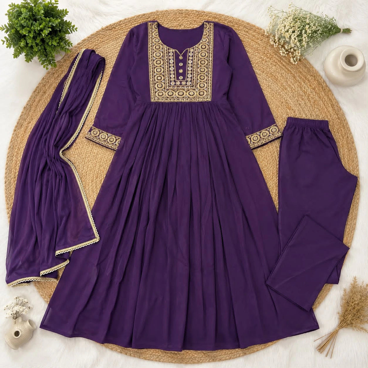 Mehrab Designer Anarkali Suit Set with Gold Embroidery 1