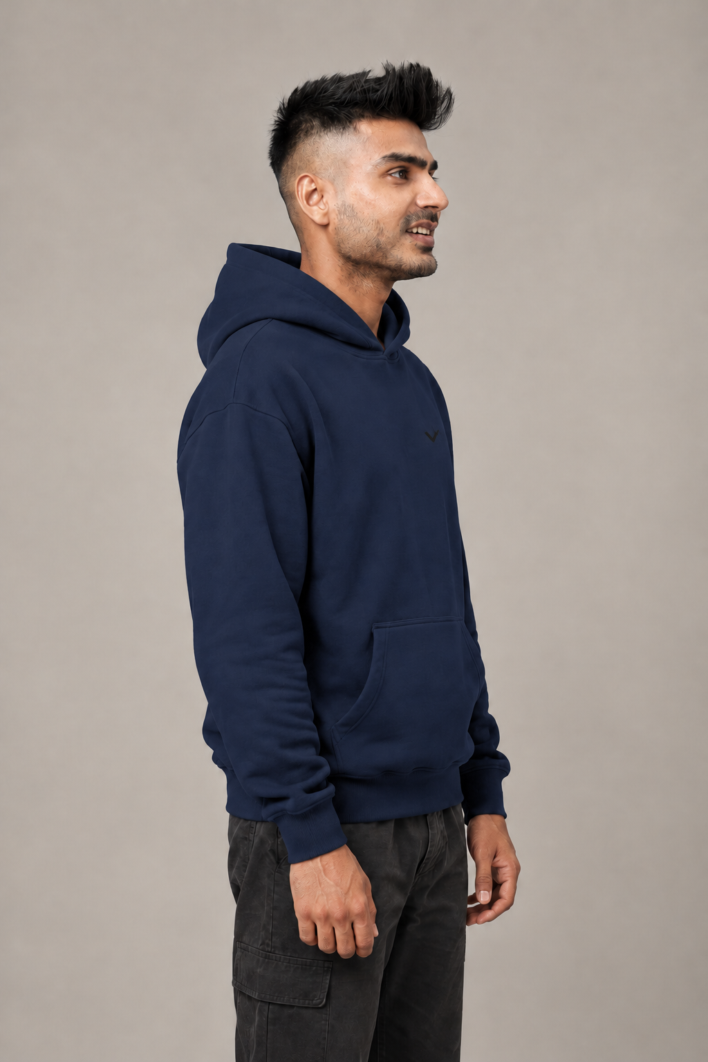 Navy blue hoodie right pose
